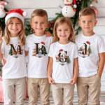 Personalized Plaid Christmas Initial Snowflake Kids Adult T-shirt Sweatshirt with Name Christmas Gift for Family Kids