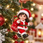 Personalized 3D-Style Art Cartoon Photo Acrylic Ornament with Name Tree Decoration Christmas Gift for Families