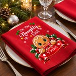 Personalised On the Nice List Christmas Element Design Reusable 100% Cotton Red Napkin with Name Table Decor Christmas Gift for Family