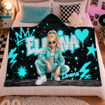 Personalised Cartoon Character Photo Graffiti Style Soft Hooded Blanket with Name Home Decor Birthday Gift for Teenagers Graffiti Lovers 6
