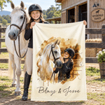 Personalized Watercolor Horse Portrait Photo Soft Throw Blanket with Text Birthday Christmas Gift for Horse Lovers 3
