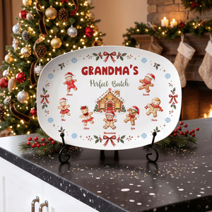 Personalized Christmas Gingerbread Man Perfect Batch Decorative Plate with Name and Stand Tabletop Decor Christmas Gift for Grandma Family
