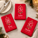 Personalised Vintage Luxury Christmas Initial 100% Cotton Red Napkin with Name Table Decor Christmas Gift for Family Friends