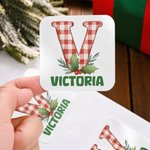 Personalized Classic Santa Claus Christmas Tree Initial Waterproof Square Stickers Labels with Name Gift Decor Christmas Party Gift for Kids Friends