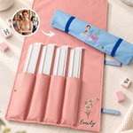 Personalized Birth Flower Cartoon Girl Portable Mahjong Rack Storage Bag with Name and Racks Game Night Birthday Gift for Mahjong Lovers