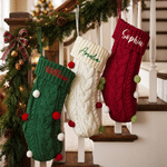 Personalised Embroidered Name Soft Cable Knit Pom Pom Christmas Stocking Holiday Tree Fireplace Decor Christmas Gift for Family Kids