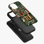 Gepersonaliseerde vintage geboortebloem-boekenplank-telefoonhoesje met twee lagen voor iPhone en Samsung, met naam – geschikt voor dagelijks gebruik, verjaardagscadeau voor boekenliefhebbers en vrouwen