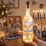 Personalized Warm LED Hanukkah Menorah Glass Bottle Lamp with Family Name and Text Home Decor Hanukkah Gift for Jewish Family