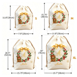 Personalized Christmas Highland Cow Holly Garland Large Capacity Canvas Drawstring Gift Bag with Name Christmas Gift for Highland Cow Lovers Family