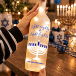 Personalized Warm LED Hanukkah Menorah Glass Bottle Lamp with Family Name and Text Home Decor Hanukkah Gift for Jewish Family