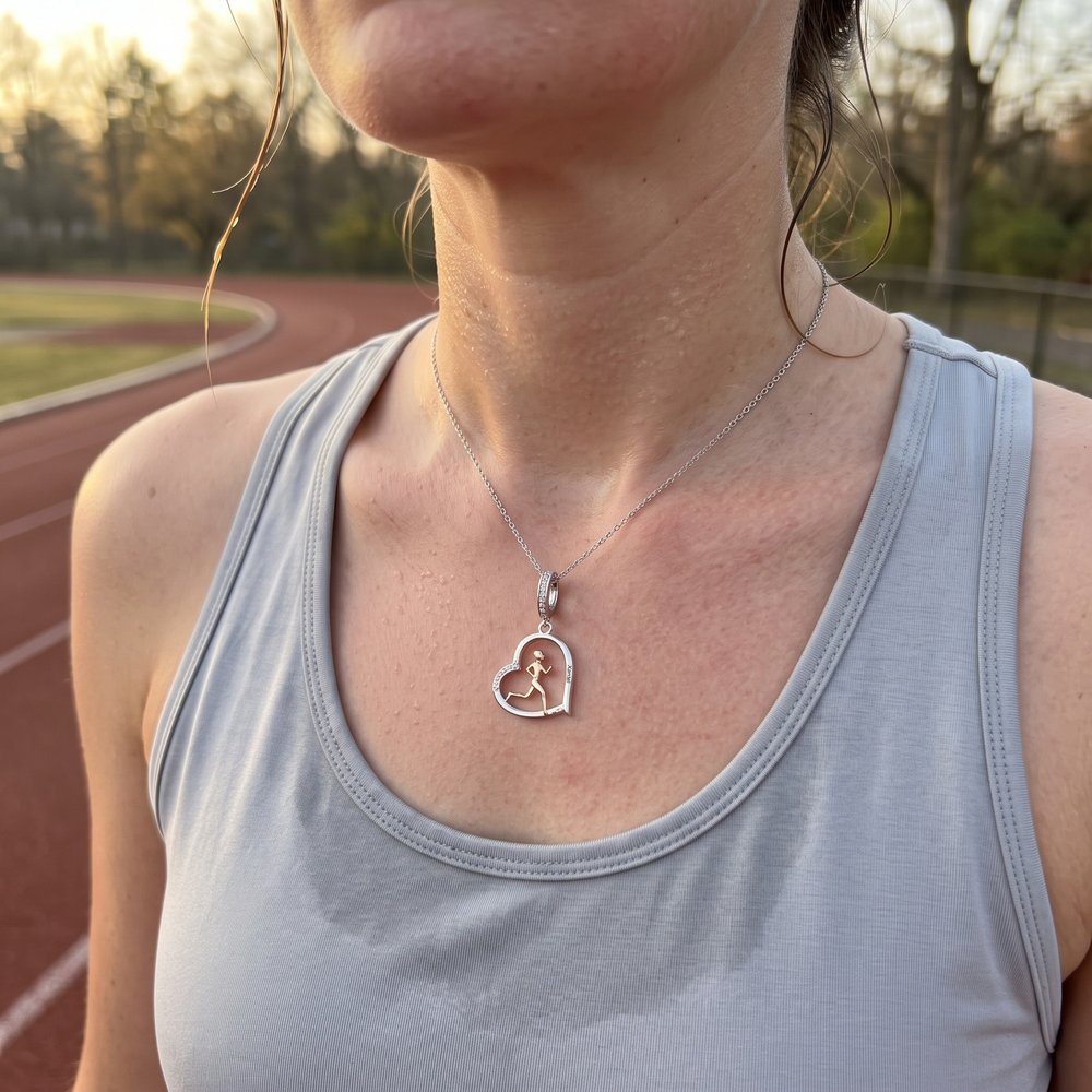 Personalized Running Lady Heart Zircon Necklace with Engraved Name Marathon Birthday Gift for Running Lovers 3
