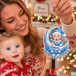 Personalised 3D-Effect Artwork Photo Blue Moon Snowflake Acrylic Christmas Ornament with Name Tree Decor Christmas Gift for Family Kids
