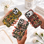 Gepersonaliseerde vintage geboortebloem-boekenplank-telefoonhoesje met twee lagen voor iPhone en Samsung, met naam – geschikt voor dagelijks gebruik, verjaardagscadeau voor boekenliefhebbers en vrouwen