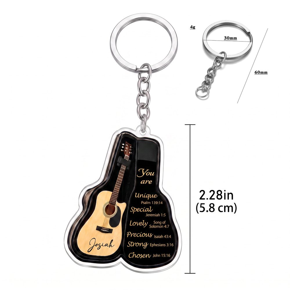 Gepersonaliseerde acryl-sleutelhanger met 3D-effect in de vorm van een gitaar of viool, met naam; geschikt voor dagelijks gebruik, verjaardags- of kerstcadeau voor violisten en gitaristen 6