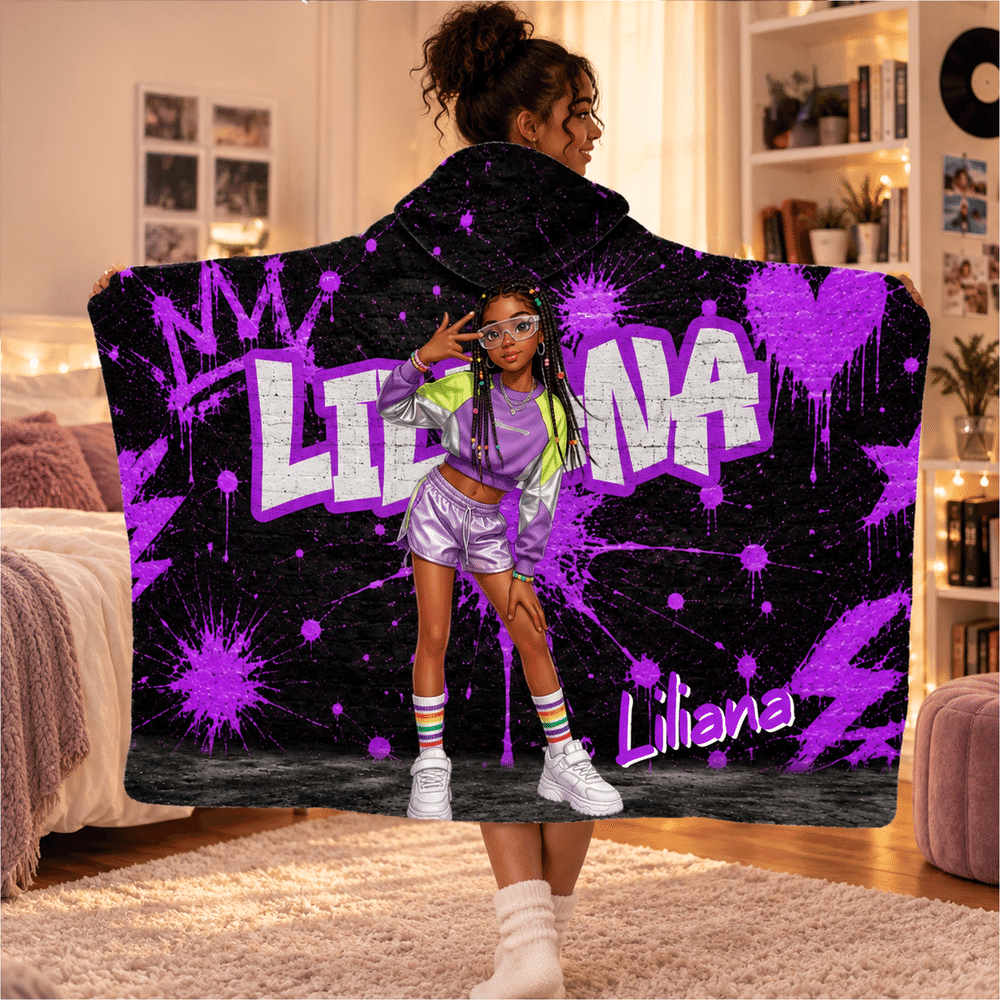 Personalised Cartoon Character Photo Graffiti Style Soft Hooded Blanket with Name Home Decor Birthday Gift for Teenagers Graffiti Lovers 4