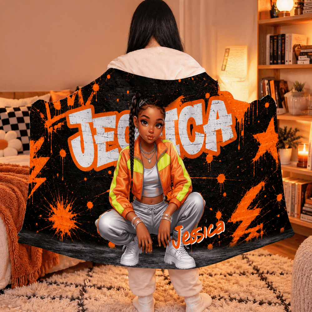 Personalised Cartoon Character Photo Graffiti Style Soft Hooded Blanket with Name Home Decor Birthday Gift for Teenagers Graffiti Lovers 3