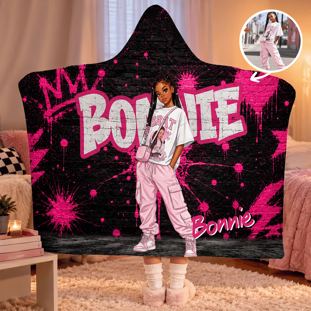 Personalised Cartoon Character Photo Graffiti Style Soft Hooded Blanket with Name Home Decor Birthday Gift for Teenagers Graffiti Lovers 1