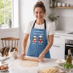 Delantal de cocina ajustable y personalizado con foto de un personaje de dibujos animados multicolor, con frase, nombre y bolsillo; ideal como regalo de cumpleaños para una barbacoa al aire libre para el dueño de una mascota 5