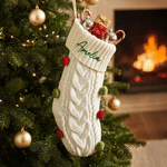 Personalised Embroidered Name Soft Cable Knit Pom Pom Christmas Stocking Holiday Tree Fireplace Decor Christmas Gift for Family Kids