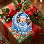 Personalised 3D-Effect Artwork Photo Blue Moon Snowflake Acrylic Christmas Ornament with Name Tree Decor Christmas Gift for Family Kids