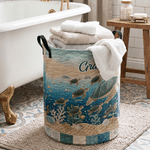 Personalized 1-10 Sea Turtles Large Capacity Storage Laundry Basket with Names Room Decor Birthday Gift for Sea Turtle Lovers Kids