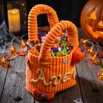 Gepersonaliseerde, griezelige handtas van corduroy met vleermuis, pompoen en spookmotief, ‘Trick-or-Treat’-opdruk en naam – Halloween-cadeau voor kinderen