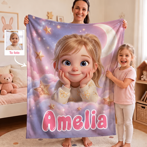 Manta personalizada suave con foto y nombre diseño de cielo estrellado estilo 3D regalo de cumpleaños para niños y estudiantes