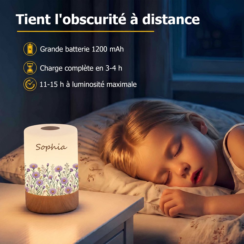 Veilleuse tactile variateur personnalisée avec nom et fleur de naissance - Couleur réglable - Cadeau d'anniversaire pour jeune maman 3