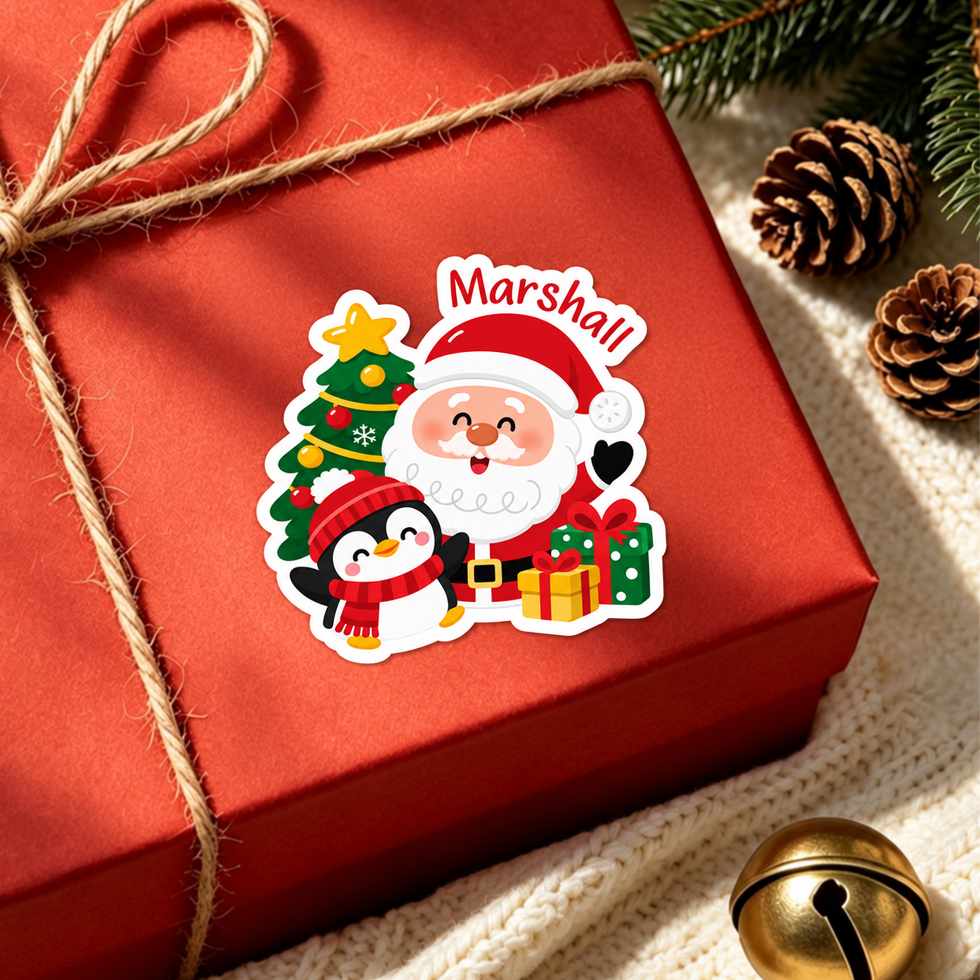 Individuell gestaltete, niedliche Weihnachtsmann-Schneemann-Etiketten – wasserfeste Aufkleber mit Namen – als Geschenkdekoration für Weihnachtsfeiern und als Geschenk für Familie und Freunde