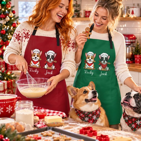 Personalised Multicolour Cartoon Pet Character Photo Adjustable Cooking Apron with Quote Name and Pocket Outdoor BBQ Birthday Gift for Pet Owner