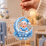 Personalised 3D-Effect Artwork Photo Blue Moon Snowflake Acrylic Christmas Ornament with Name Tree Decor Christmas Gift for Family Kids