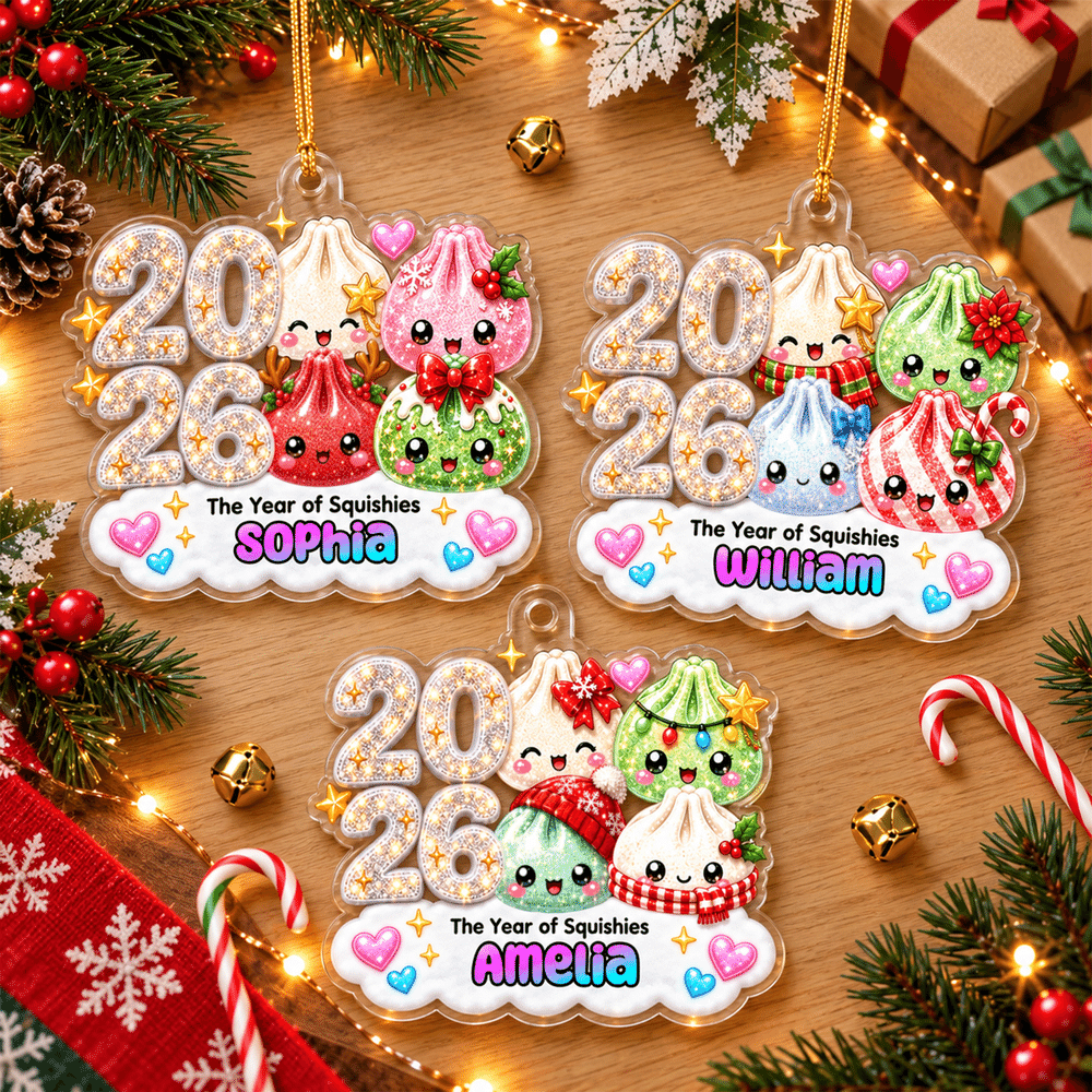 Personalized Christmas Theme Dumpling Acrylic Hanging Ornament with Name Tree Decoration Christmas Gift for Family Kids Friends 6