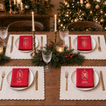 Personalised Vintage Luxury Christmas Initial 100% Cotton Red Napkin with Name Table Decor Christmas Gift for Family Friends