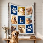 Personalisierte Fransendecke mit 6 Hund Katze Fotos in Kontrastfarben | weiche Wohndecke | Geburtstag Geschenk für Tierliebhaber Haustierbesitzer
