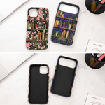 Gepersonaliseerde vintage geboortebloem-boekenplank-telefoonhoesje met twee lagen voor iPhone en Samsung, met naam – geschikt voor dagelijks gebruik, verjaardagscadeau voor boekenliefhebbers en vrouwen