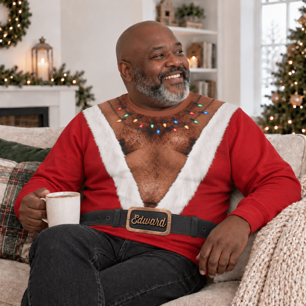 Personalized Funny Santa Claus Muscle Colourful Lights Christmas Sweatshirt with Name Christmas Party Gift for Wife Husband Family 4