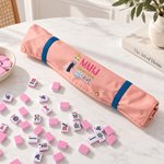 Personalized Birth Flower Cartoon Girl Portable Mahjong Rack Storage Bag with Name and Racks Game Night Birthday Gift for Mahjong Lovers