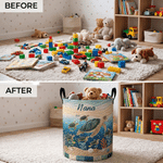 Personalized 1-10 Sea Turtles Large Capacity Storage Laundry Basket with Names Room Decor Birthday Gift for Sea Turtle Lovers Kids