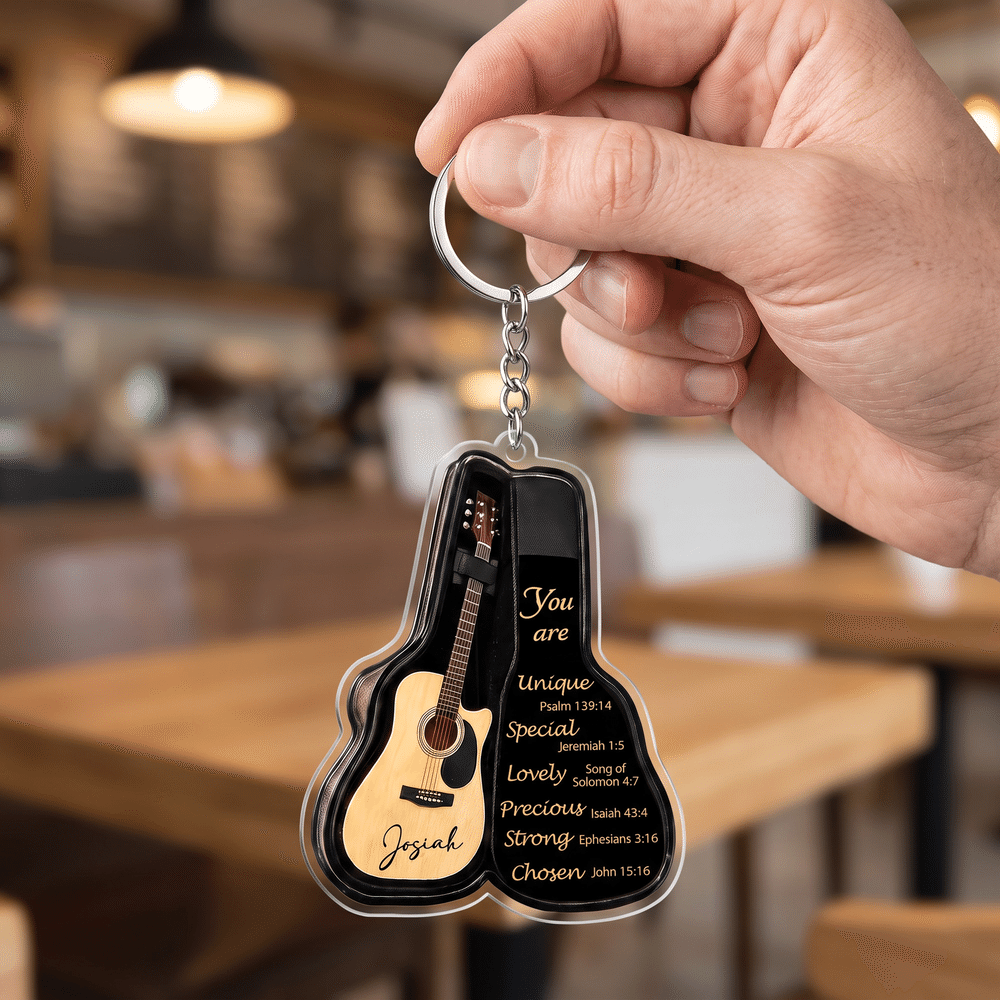 Gepersonaliseerde acryl-sleutelhanger met 3D-effect in de vorm van een gitaar of viool, met naam; geschikt voor dagelijks gebruik, verjaardags- of kerstcadeau voor violisten en gitaristen 4