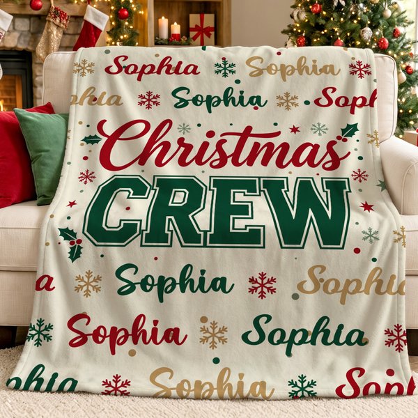 Personalised Christmas Crew Theme Snowflake Soft Throw Blanket with Name Home Decor Christmas Gift for Kids Family