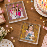 Personalised Balloon Heart Milestone Photo Square Acrylic Plaque with Name and Number Table Decor Birthday Party Gift for Besties Family Couple Kids