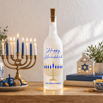 Personalized Warm LED Hanukkah Menorah Glass Bottle Lamp with Family Name and Text Home Decor Hanukkah Gift for Jewish Family