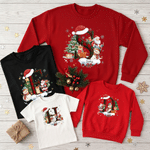 Personalized Plaid Christmas Initial Snowflake Kids Adult T-shirt Sweatshirt with Name Christmas Gift for Family Kids
