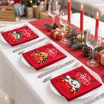 Personalised On the Nice List Christmas Element Design Reusable 100% Cotton Red Napkin with Name Table Decor Christmas Gift for Family