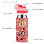 Gourde enfant personnalisée avec nom et personnage de dessin animé - Paille en silicone - Cadeau anniversaire et rentrée pour enfants