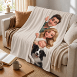 Personalised 3D-Effect Artwork Cartoon Peeking Character Photo Soft Throw Blanket with Text Home Decor Christmas Holiday Gift for Family Friends