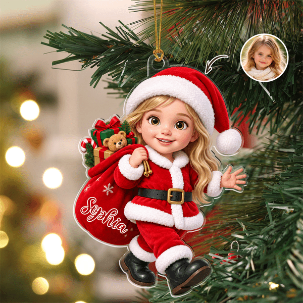 Personalized 3D-Style Art Cartoon Photo Acrylic Ornament with Name Tree Decoration Christmas Gift for Families