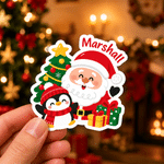 Personalized Cute Santa Claus Snowman Label Waterproof Stickers with Name Gift Decor Christmas Party Gift for Family Friends
