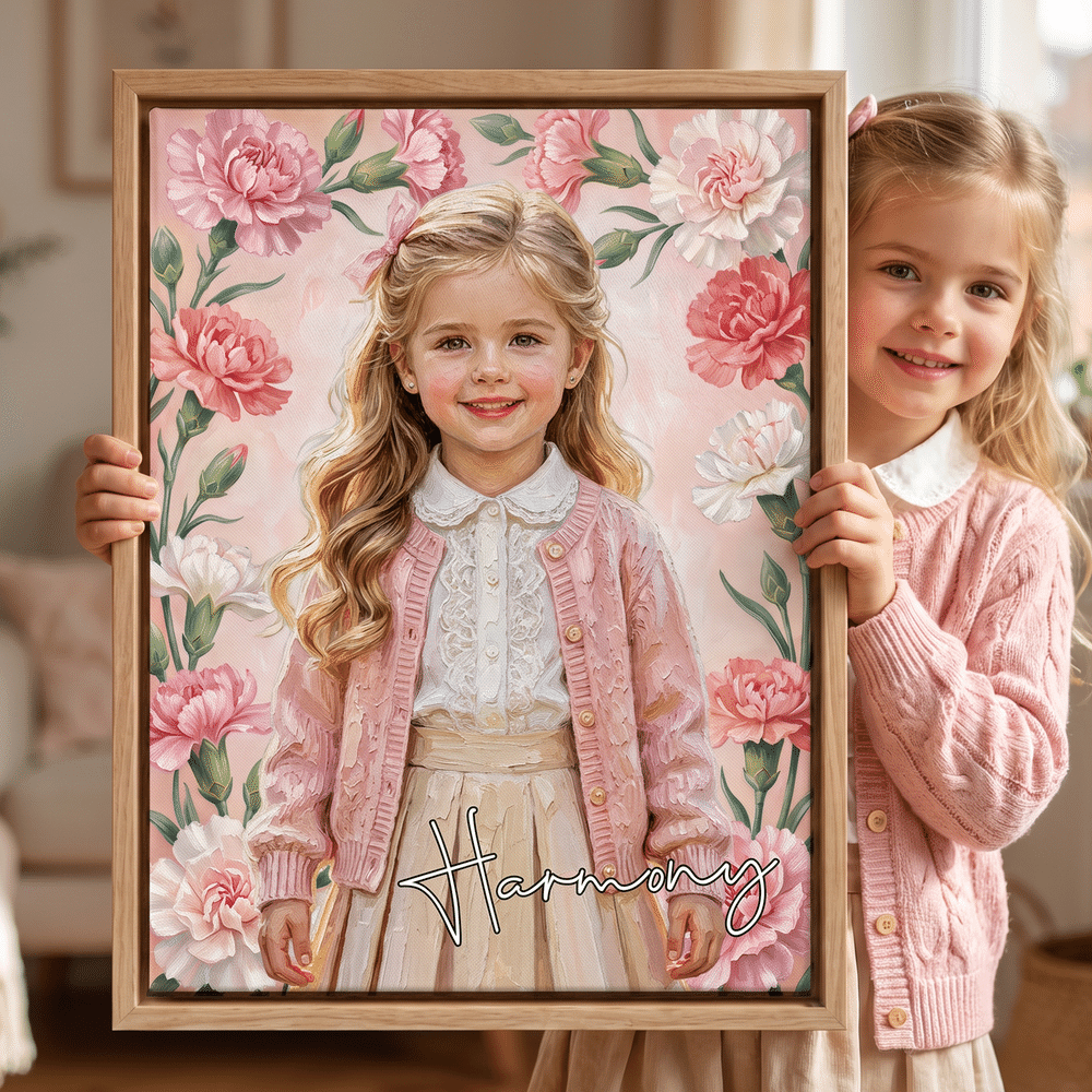 Gepersonaliseerde fotodoeken in olieverfstijl met geboortebloem en naam – woondecoratie en verjaardagscadeau voor familie en vrienden 5