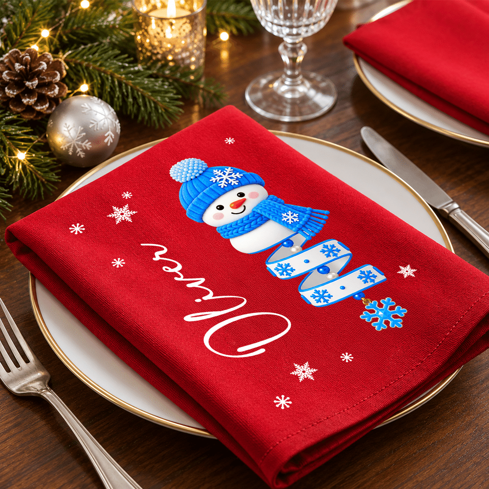 Personalized Cartoon Christmas Character 100% Cotton Red Napkin with Name Table Decor Christmas Party Gift for Kids Family 2